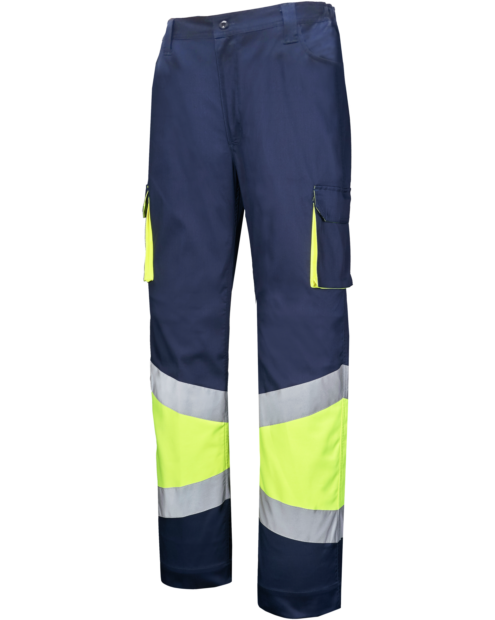 Calças de trabalho de alta visibilidade stretch azul-marinho/amarelo