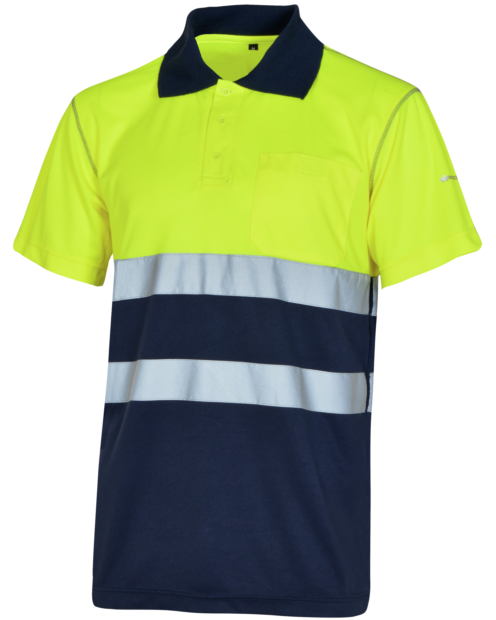 Polo de Trabalho Alta Visibilidade 1/2 Amarelo/Azul-marinho