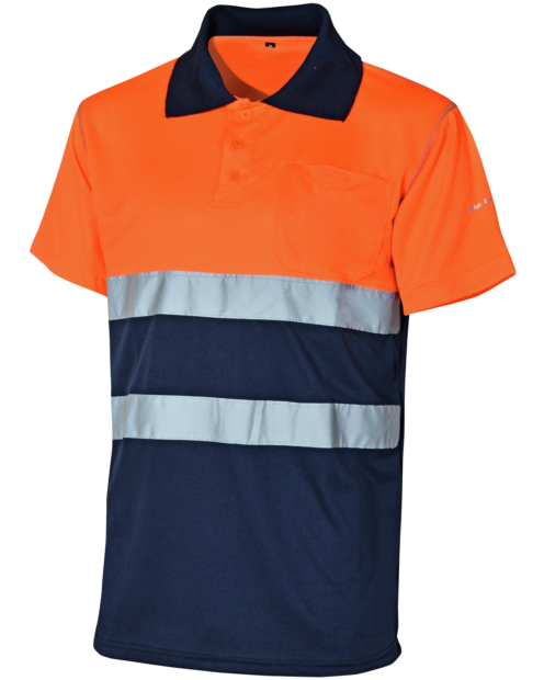 Polo de Trabalho Alta Visibilidade 1/2 Laranja/Azul-marinho