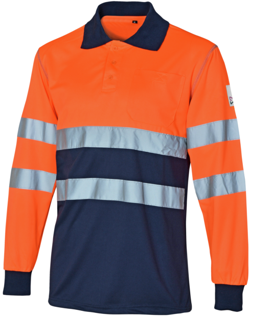 Polo de Trabalho Alta Visibilidade 1/2 Laranja/Azul-marinho