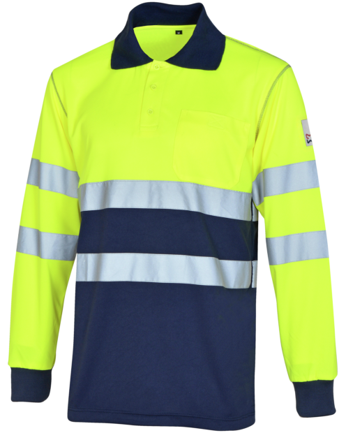 Polo de Trabalho Alta Visibilidade 1/2 Amarelo/Azul-marinho